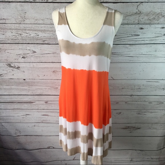 Dresses & Skirts - Tie-dye stretch knit tank Orange white tan dress